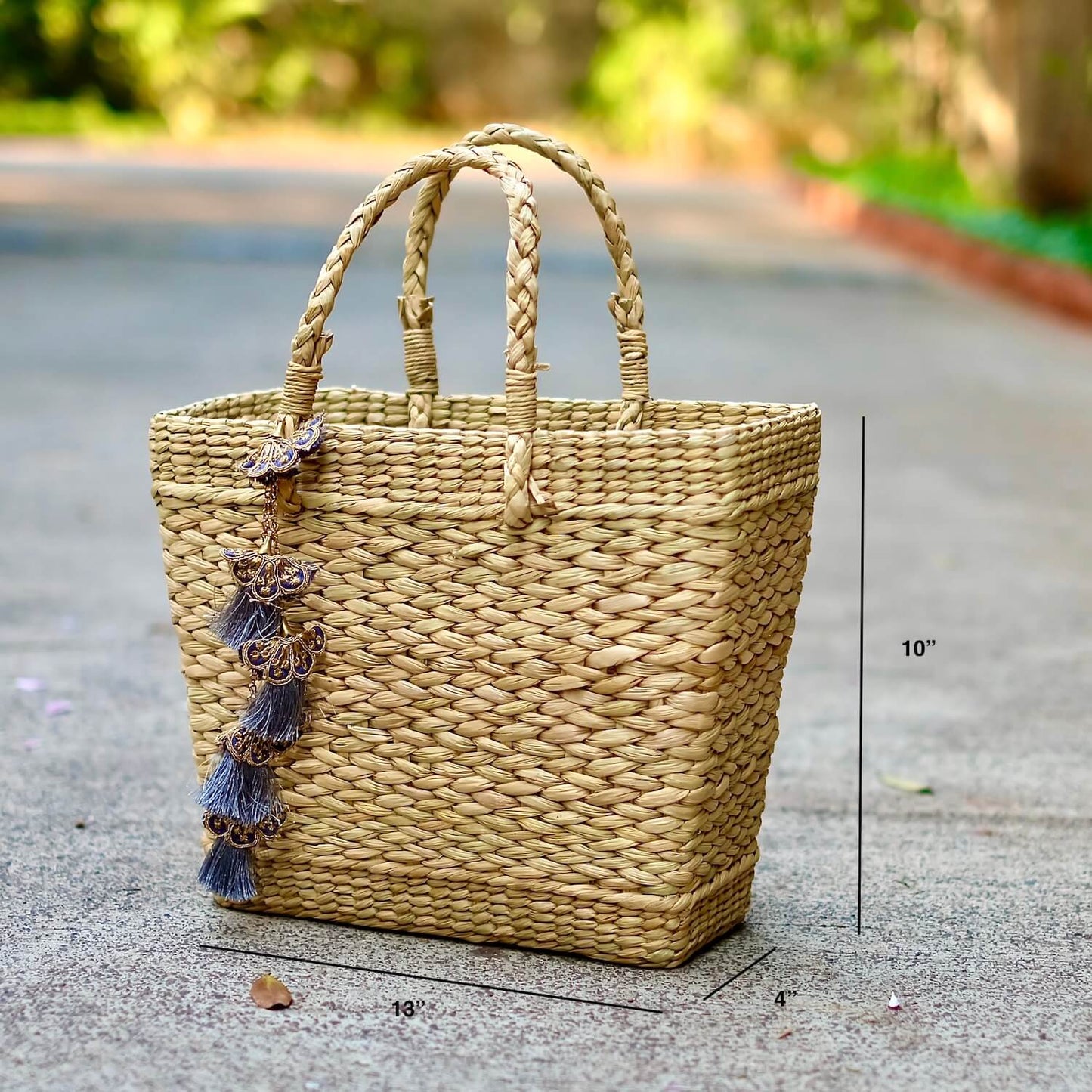 Classy Gift for Sister/Bhabhi - Blue Grey Tassels Tote
