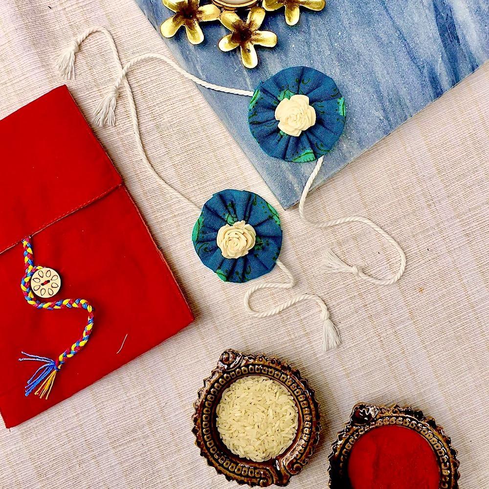 Rakhi - Royal Teal & White