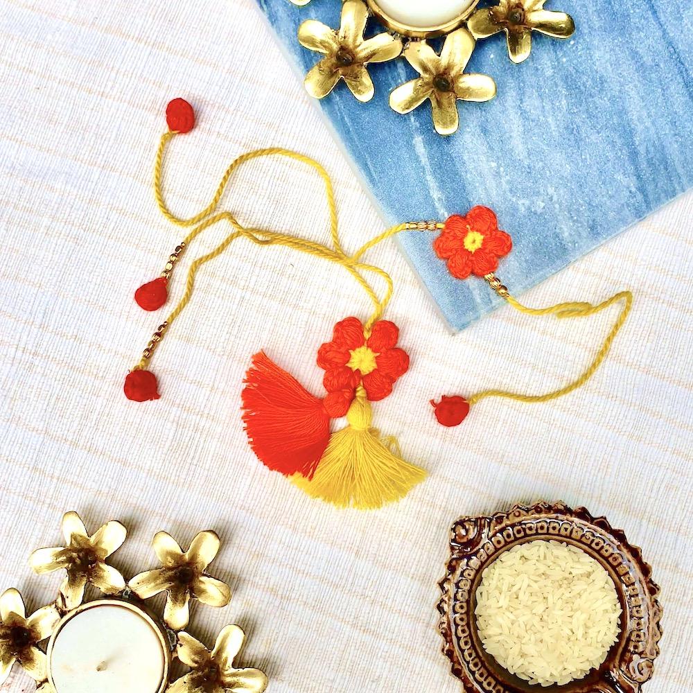 Loomba Rakhi Set - Auspicious Orange n Yellow