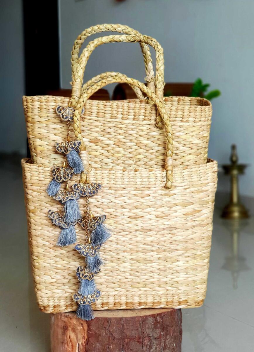 Tote Basket Big – Classy Blue Grey Tassels